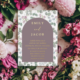 Invitación Con Relieve Metalizado Rosa oscuro moderno y Boda de eucalipto de oro