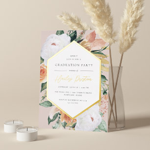 Invitación Con Relieve Metalizado Rosa   Partido de Graduación Floral del Desierto