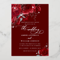 Rosa Plateada Roja Mariposa Brillante Boda