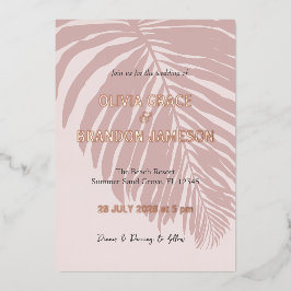 Invitación Con Relieve Metalizado Rosa polvoriento Boda de hoja de palma tropical