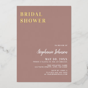 Invitación Con Relieve Metalizado Rosa polvoriento minimalista y ducha de novia blan