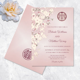 Invitación Con Relieve Metalizado Rosa polvoriento oro rosa FOIL Boda china