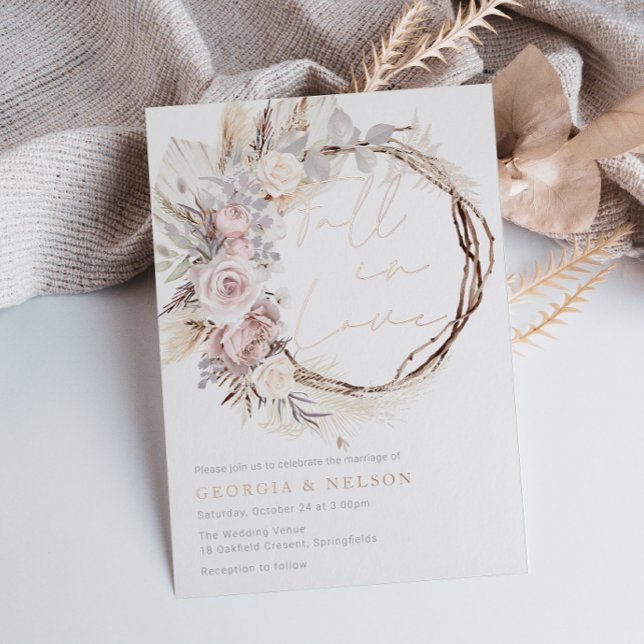 Invitación Con Relieve Metalizado Rosa polvoriento y moderno Boho Wreath se enamora  (Subido por el creador)