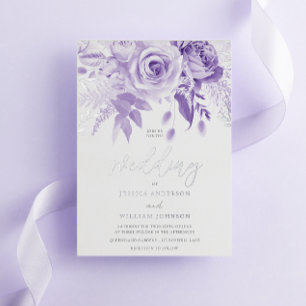 Invitación Con Relieve Metalizado Rosa Púrpura Encantada Boda Plata