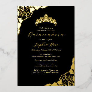 Invitación Con Relieve Metalizado Rosa Quinceañera Cumpleaños Negro Oro