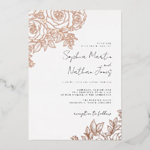 Invitación Con Relieve Metalizado Rosa Real de Oro Hoja Lush Rosa Boda
