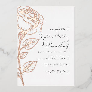 Invitación Con Relieve Metalizado Rosa Real de Oro Hoja Rosa Boda