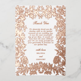 Invitación Con Relieve Metalizado Rosa Real Oro de Hoja Floral Boda Agradecimiento