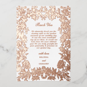 Invitación Con Relieve Metalizado Rosa Real Oro de Hoja Floral Boda Agradecimiento