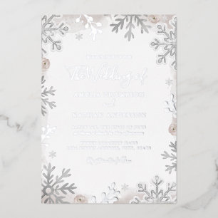 Invitación Con Relieve Metalizado ROSA REAL PLATA HOJA Boda Copo de nieve 