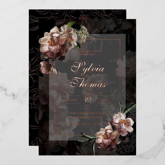Invitación Con Relieve Metalizado Rosa  Relieve metalizado dorado Boda (Anverso/Reverso)