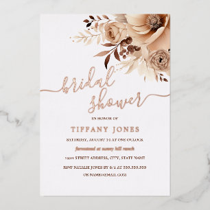 Invitación Con Relieve Metalizado ROSA RELIEVE METALIZADO DORADO Boho Beige Floral B