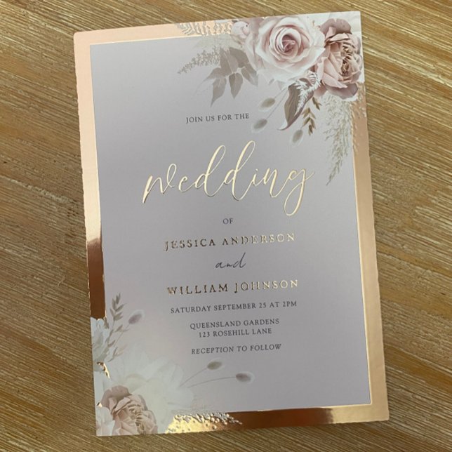 Invitación Con Relieve Metalizado Rosa Relieve metalizado dorado borde Boda floral R (Subido por el creador)
