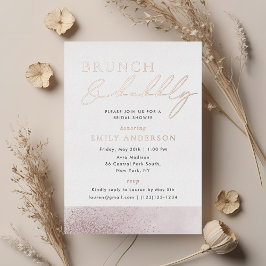Invitación Con Relieve Metalizado Rosa Relieve metalizado dorado Brunch y Bubbly