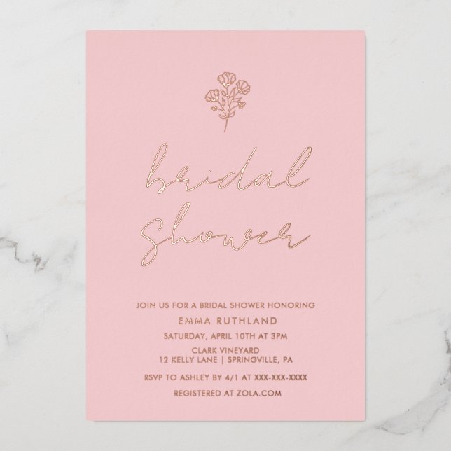 Invitación Con Relieve Metalizado Rosa Relieve metalizado dorado De Ducha Floral min (Anverso)