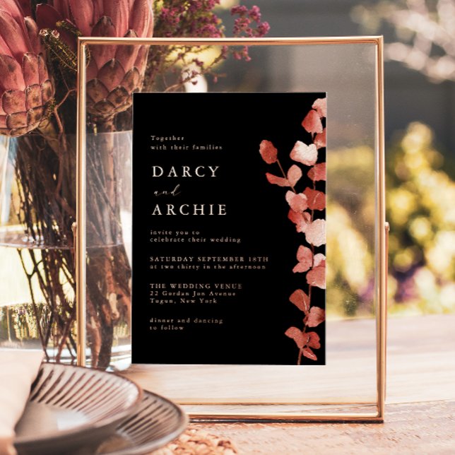 Invitación Con Relieve Metalizado Rosa Relieve metalizado dorado Eucalyptus Boda (Subido por el creador)