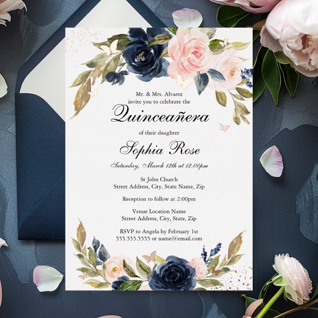 Invitación Con Relieve Metalizado ROSA RELIEVE METALIZADO DORADO Floral de la Marina (Subido por el creador)