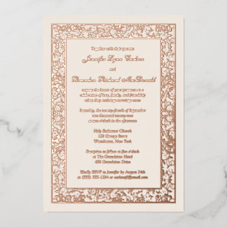 Invitación Con Relieve Metalizado Rosa Relieve metalizado dorado Floral Filigree Wed