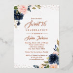 Invitación Con Relieve Metalizado ROSA RELIEVE METALIZADO DORADO Marina Rubor Floral<br><div class="desc">ROSA RELIEVE METALIZADO DORADO Dulce Dieciséis Invitaciones Florales Tiara Azul Rosa Más bonito Dulce 16 Invitaciones en la Pequeña Tienda Bayleigh!</div>
