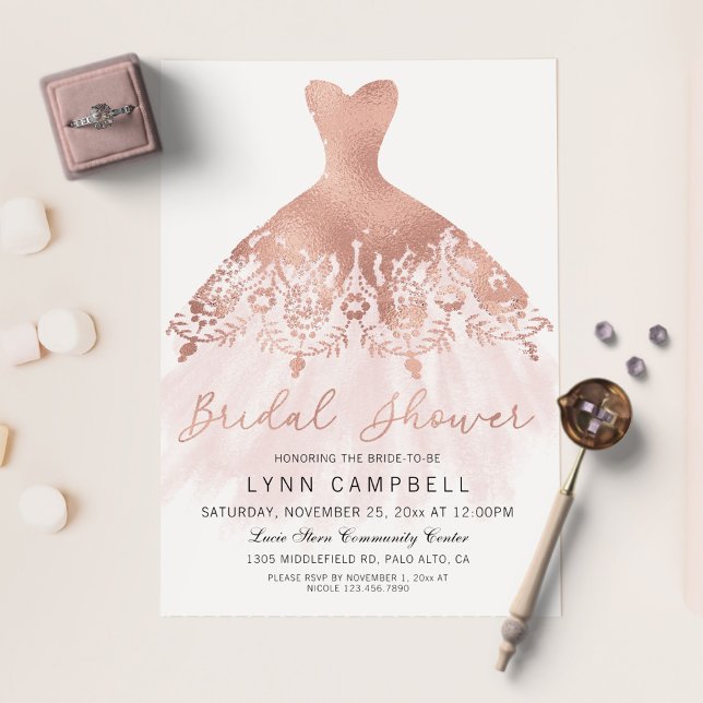 Invitación Con Relieve Metalizado Rosa Relieve metalizado dorado Presa Boda Vestido  (Subido por el creador)