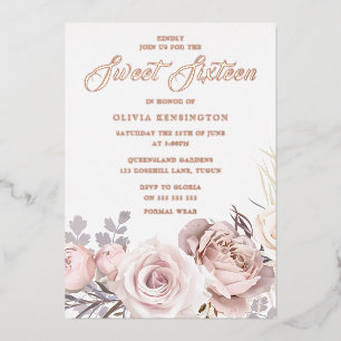 Invitación Con Relieve Metalizado Rosa Relieve metalizado dorado Rubor Flores Dulce 