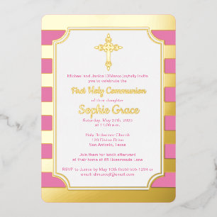 Invitación Con Relieve Metalizado Rosa, Relieve metalizado dorado Stripe 1Invitación