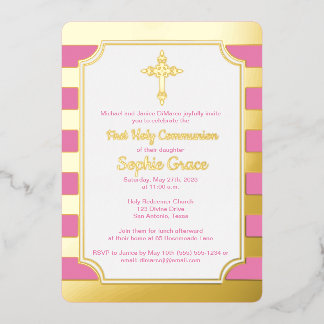 Invitación Con Relieve Metalizado Rosa, Relieve metalizado dorado Stripe 1Invitación