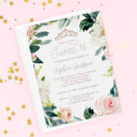Invitación Con Relieve Metalizado ROSA RELIEVE METALIZADO DORADO Tiara Dulce Floral<br><div class="desc">ROSA RELIEVE METALIZADO DORADO Dulce Dieciséis Invitación Floral Tiara Rubor Rosa Más bonito Dulce 16 Invitaciones en la Pequeña Tienda Bayleigh!</div>