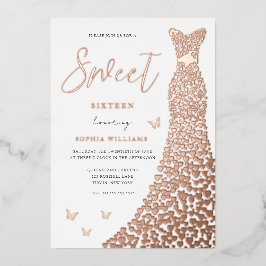 Invitación Con Relieve Metalizado Rosa Relieve metalizado dorado Vestido cardíaco ma