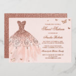 Invitación Con Relieve Metalizado ROSA RELIEVE METALIZADO DORADO Vestido Mariposa Du<br><div class="desc">Más bonito Dulce Dieciséis Invitaciones en la Pequeña Tienda Bayleigh!</div>
