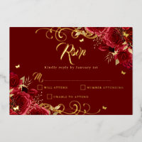 Rosa Roja Floral Dorado Remolino Dorado Quinceañer