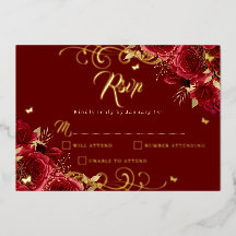 Rosa Roja Floral Dorado Remolino Dorado Quinceañer