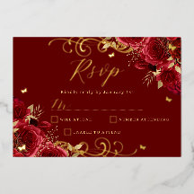 Rosa Roja Floral Remolino Dorado Quinceañera