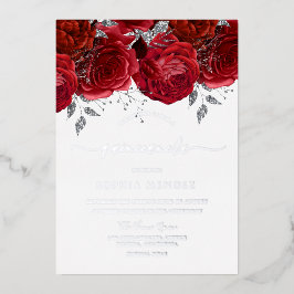 Invitación Con Relieve Metalizado Rosa Roja Romántica Quinceanera SIlver