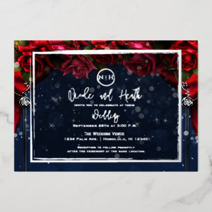 Invitación Con Relieve Metalizado Rosa Rojo Azul Marino Brillo Glam Nupcial Plateado