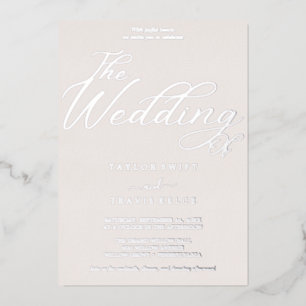 Invitación Con Relieve Metalizado Rosa Romántico con Hoja de Oro Boda Todo-en-Uno