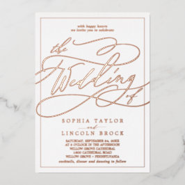 Invitación Con Relieve Metalizado Rosa romántico Relieve metalizado dorado caligrafí