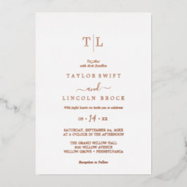 Invitación Con Relieve Metalizado Rosa romántico Relieve metalizado dorado Monograma