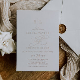 Invitación Con Relieve Metalizado Rosa romántico Relieve metalizado dorado Monograma