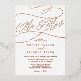 Invitación Con Relieve Metalizado Rosa Romántico Relieve metalizado dorado Sr. y Sra
