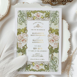 Invitación Con Relieve Metalizado Rosa rosa Boda romántico Art Nouveau