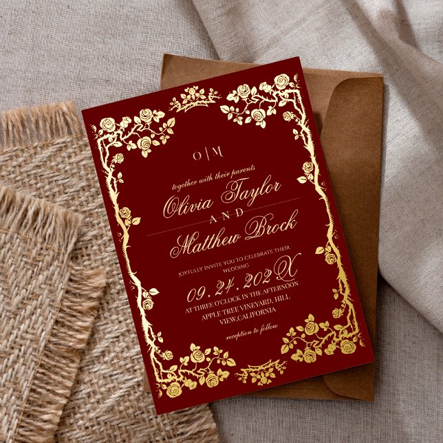 Invitación Con Relieve Metalizado Rosa Royal Red Gold Flores El Boda de (Subido por el creador)