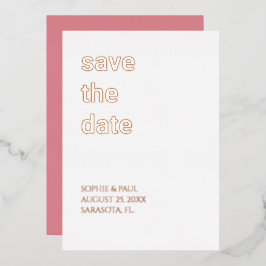 Invitación Con Relieve Metalizado Rosa Rubor blanco salve la fecha Rosa de oro