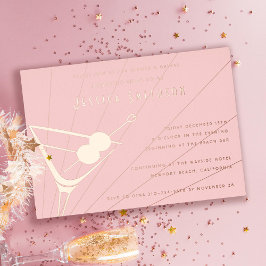 Invitación Con Relieve Metalizado Rosa Rubor Hoja de Oro Martini Despedida de Solter