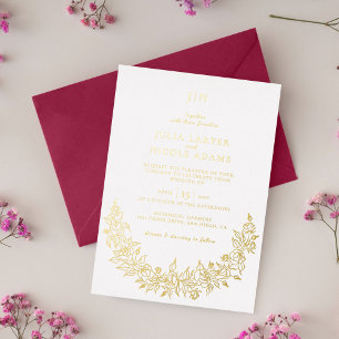 Invitación Con Relieve Metalizado Rosa silvestre Petals florales Boda de asuntos de 