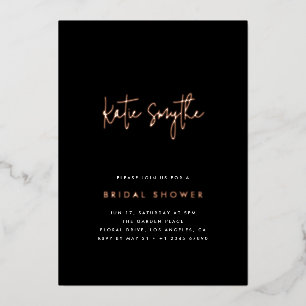 Invitación Con Relieve Metalizado Rosa simple con ducha de oro y negras