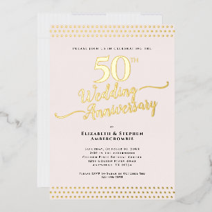 Invitación Con Relieve Metalizado Rosa Sonrojado Elegante 50 Aniversario de Boda de 