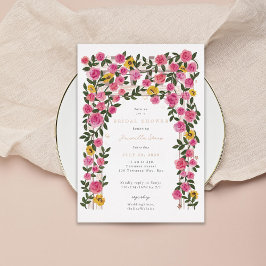 Invitación Con Relieve Metalizado Rosa Sunflower Trellis Spring Garden Bridal Shower