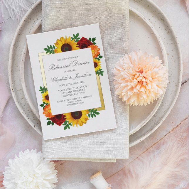 Invitación Con Relieve Metalizado Rosa Sunset Sunflower Ensayo Floral Cena (Subido por el creador)