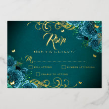 Rosa Turquesa Floral Remolino Dorado Quinceañera 